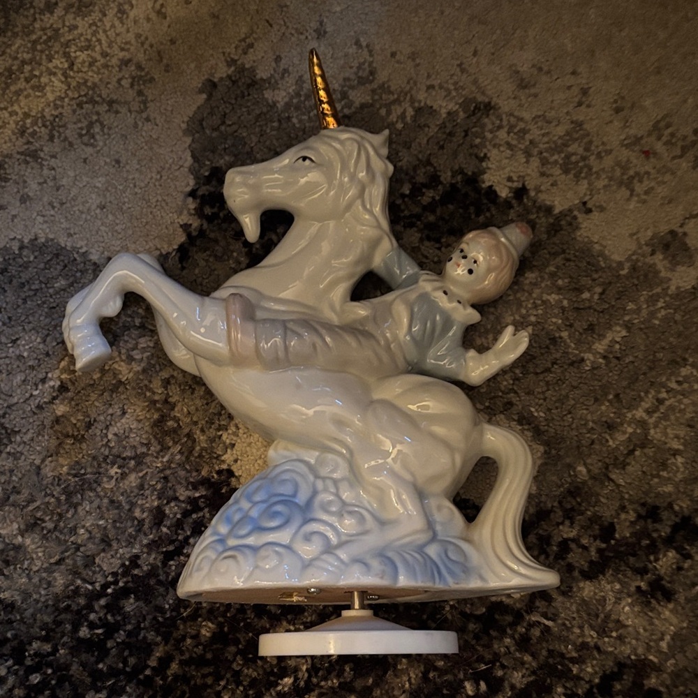 Vintage Porcelain Unicorn and Child Figurine - White and Gold plating